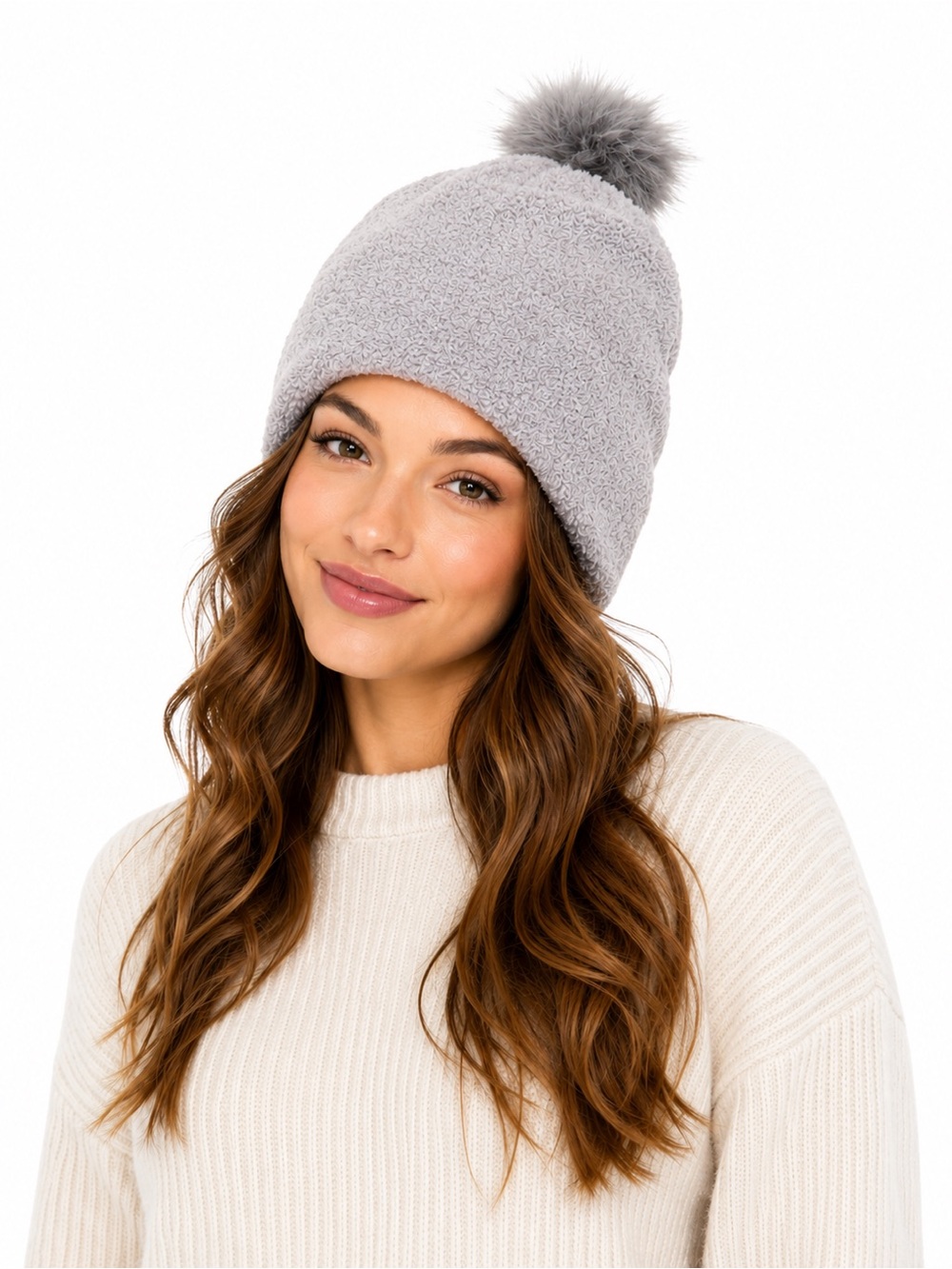 Snugadoo Gray Fuzzy Beanie with‎ Pom